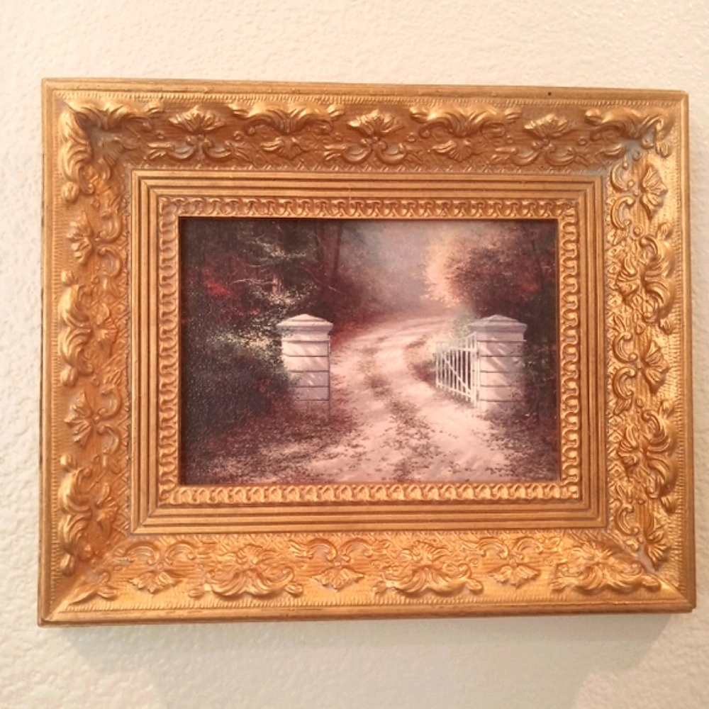 ⚜️ Thomas Kincaid AT THE GATE Gicleé Oil Painting Framed on Canvas  11"×… - Picture 14 of 14